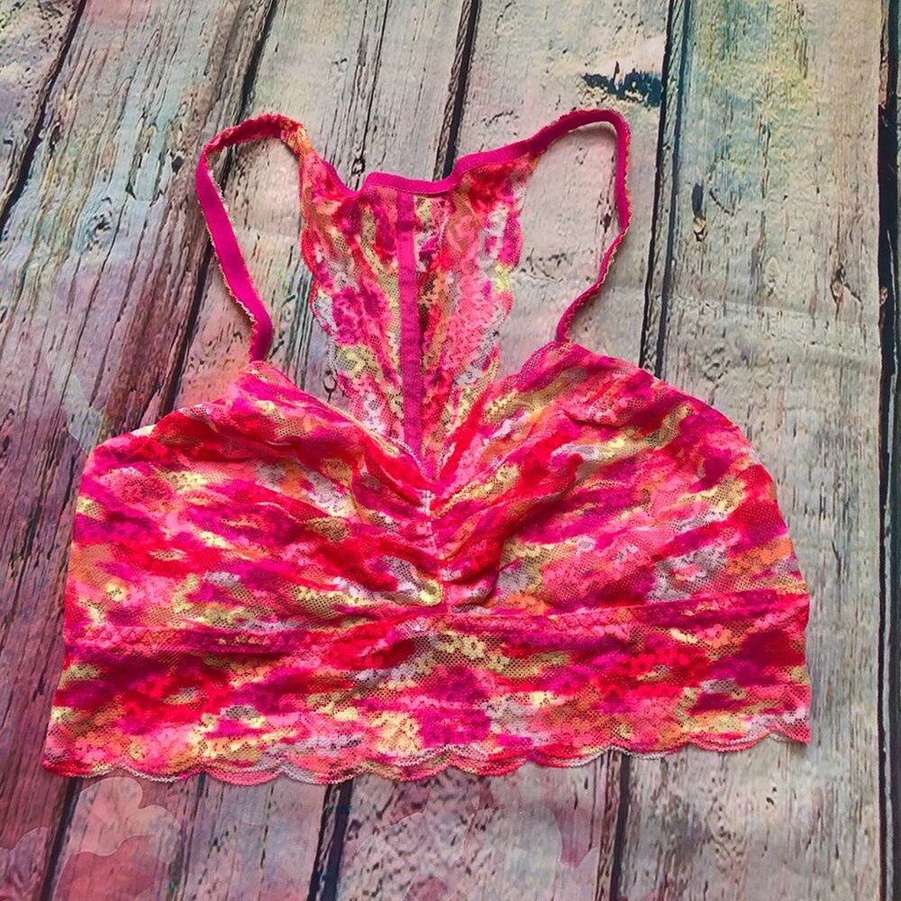 Victoria's Secret PINK Bralette Womens Medium Racerback Lace Bralet Pink Yellow